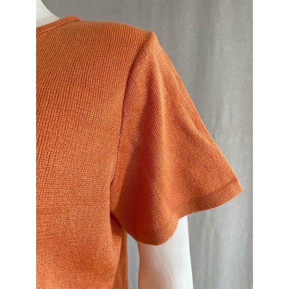 American Collection Women's T-Shirt Basic Solid Orange Short Sleeves Crew Neck - Picture 3 of 9